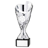 SILVER PLASTIC 'SABRE' CUP ON BLACK MARBLE ASSEMBLED TROPHY (1" CEN) - 7.25in
